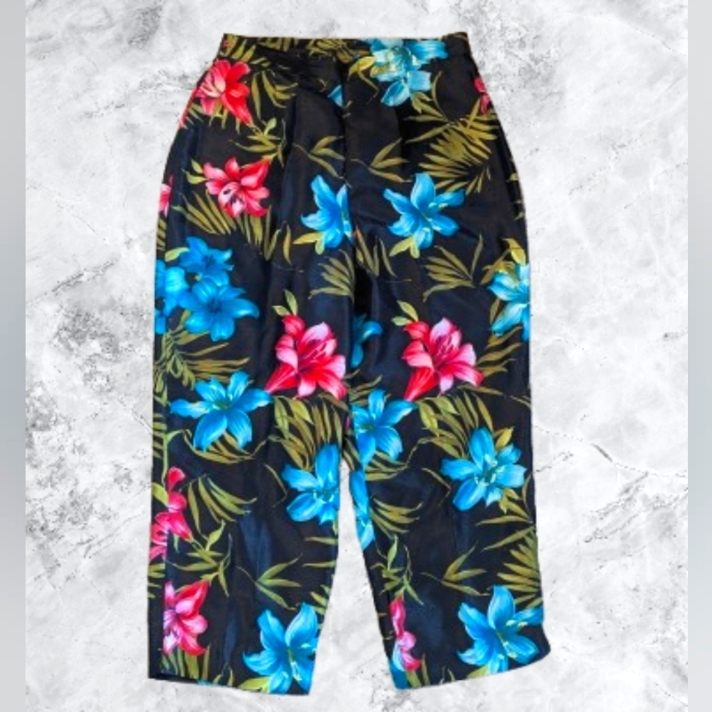 Vintage Hawaiian Tropical Floral Print Capri Pants Women's Size 12 ✨ 2 /$15 ✨